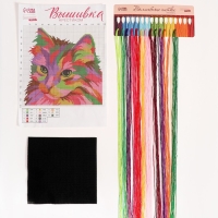 Вышивка крестиком на чёрной канве &laquo;Разноцветный кот&raquo;, набор для творчества, 25 х 25 см