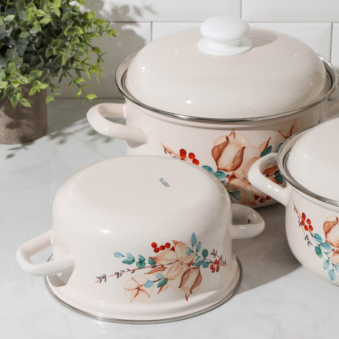 Набор эмалированных кастрюль &laquo;Унесенные ветром&raquo;, 3 предмета: 1.5 л, 2 л, 3 л, индукция