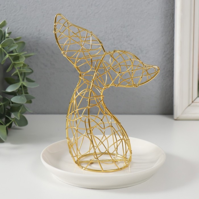 Сувенир металл, керамика подставка Сувенир металл, керамика подставка "Хвост кита" белый с золотом 14,2х14,2х17,3 см