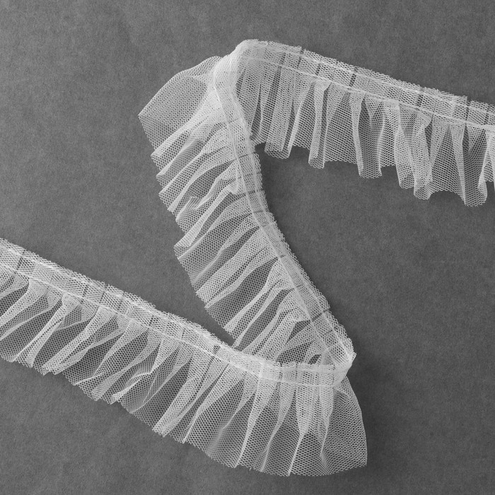 Рюш однослойный, 50 мм, 9 &plusmn; 0,5 м, цвет белый