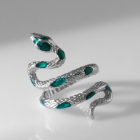 Новый год! Символ года 2025! Кольцо &laquo;Змея&raquo; спираль, цвет зелёный в серебре, безразмерное