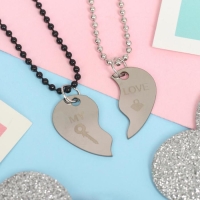 Кулоны &laquo;Неразлучники&raquo; стальные, love, цвет чёрно-серебряный, 45 см