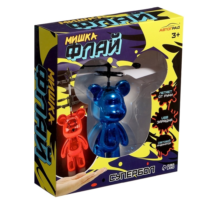 Супербол &laquo;Мишка Флай&raquo;, летает, работает от аккумулятора, цвет синий