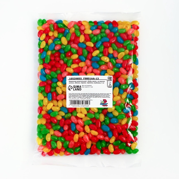 Мармелад жевательный Мармелад жевательный "Бобы желе" со вкусом ананас, яблоко, персик, черника, клубника, 1 кг 1053985