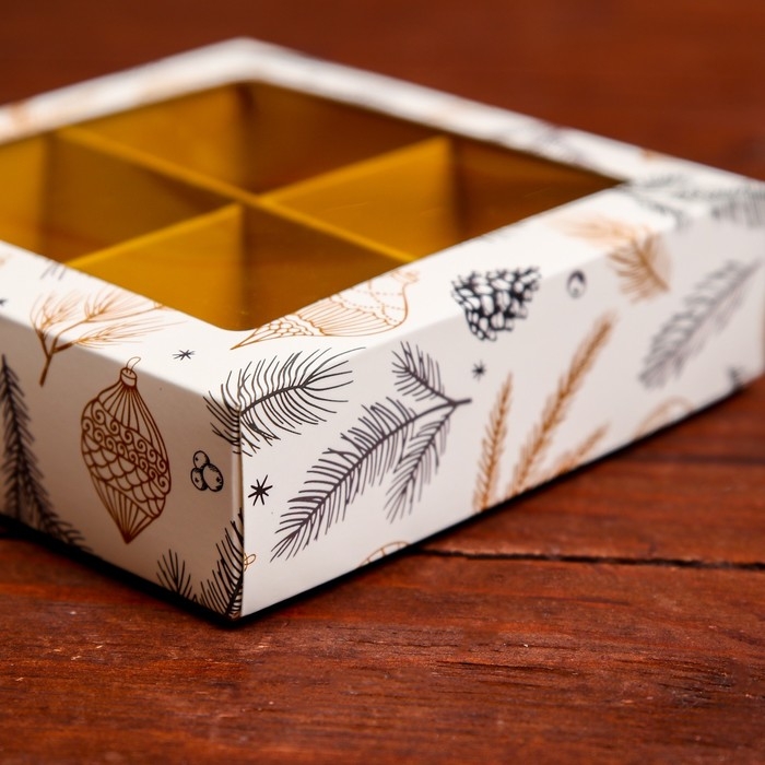 Новый год. Коробка под 4 конфеты, 12,6 х 12,6 х 3,5 Новый год. Коробка под 4 конфеты, 12,6 х 12,6 х 3,5 "Новогодние игрушки" , кондитерская упаковка