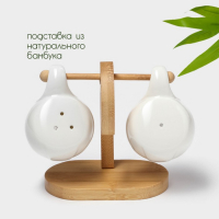 Набор фарфоровый для специй на бамбуковой подставке BellaTenero &laquo;Баночки&raquo;, 2 предмета: солонка 110 мл, перечница 110 мл, держатель-подставка, цвет белый