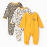 Комбинезон детский (3 шт.), цвет оранжевый/леопард/белый, рост 74 см