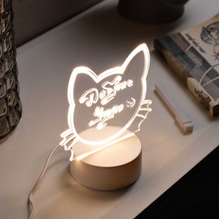 Ночник с маркером для заметок, 13.5x15.5x8.5 см, 5 LED, USB, AAx3(не в компл.), кот, свечение тёплое белое Ночник с маркером для заметок, 13.5x15.5x8.5 см, 5 LED, USB, AAx3(не в компл.), кот, свечение тёплое белое