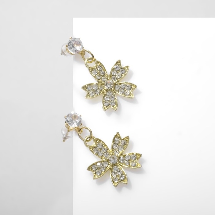 Серьги со стразами «Цветы» литл, цвет белый в золоте Серьги со стразами «Цветы» литл, цвет белый в золоте