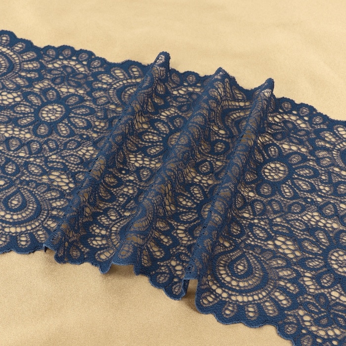Кружевная эластичная ткань, 190 мм &times; 2,7 &plusmn; 0,5 м, цвет синий
