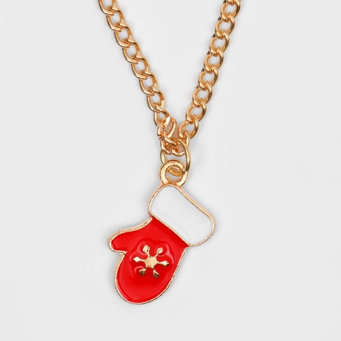 Новый год! Кулон &laquo;Варежка&raquo;, цвет красно-белый в золоте, 42 см