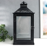 Подсвечник металл, стекло "Этна" чёрный набор 2 шт 19х19х39 см, 14х14х27 см