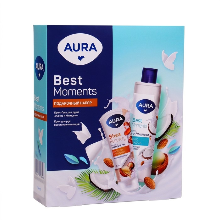 Подарочный набор косметики AURA "Кокос и Миндаль: крем-гель для душа, 250 мл + крем для рук, 75 мл
