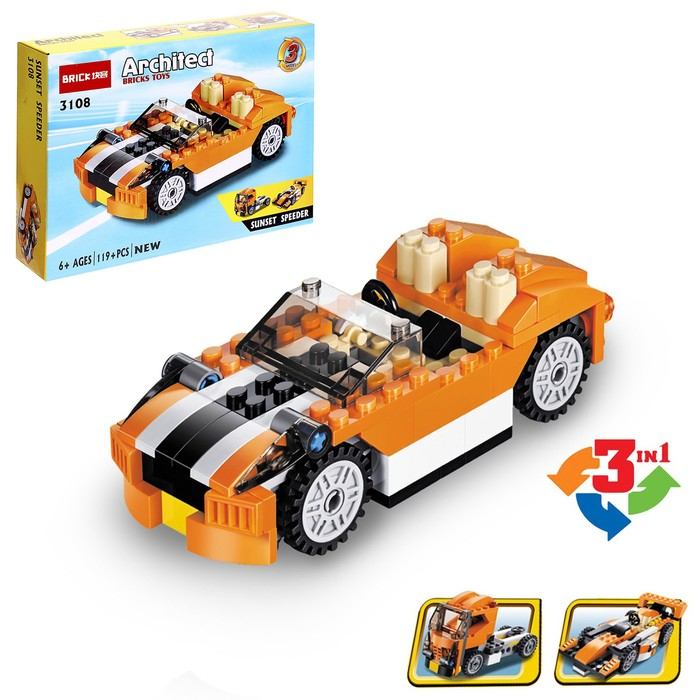 Конструктор &laquo;Гоночный автомобиль&raquo;, 3 варианта сборки, 119 деталей
