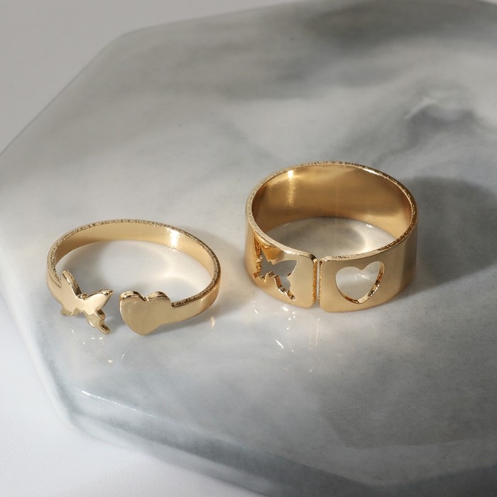Набор колец 2 штуки «Неразлучники» нежность, цвет золото, безразмерные Набор колец 2 штуки «Неразлучники» нежность, цвет золото, безразмерные