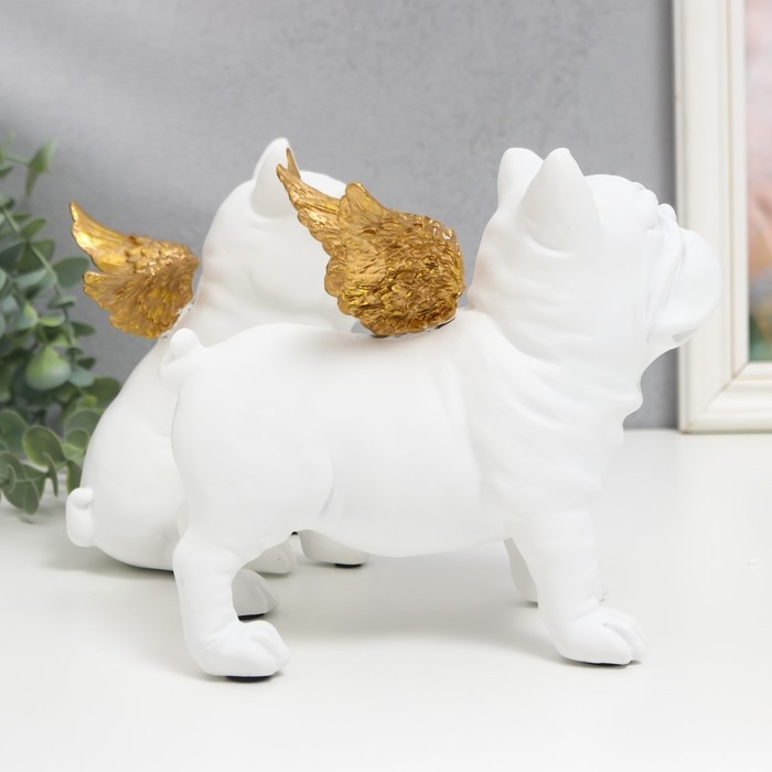 Сувенир полистоун "Бульдоги с крыльями" белый набор 2 шт 16,5х10,5х13,5 16,5х11,5х18,5 см