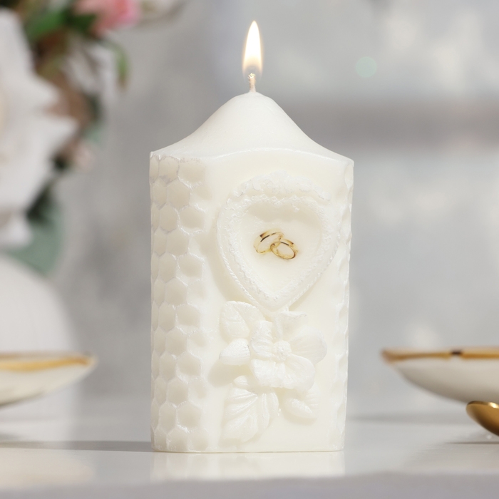 Свеча-цилиндр свадебная "Камея", белая, 6&times;11 см
