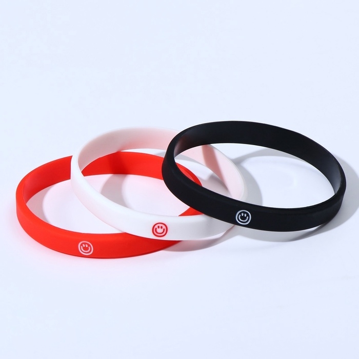 Силиконовый браслет &laquo;Смайл&raquo;, набор 3 шт., цветной, 6 см