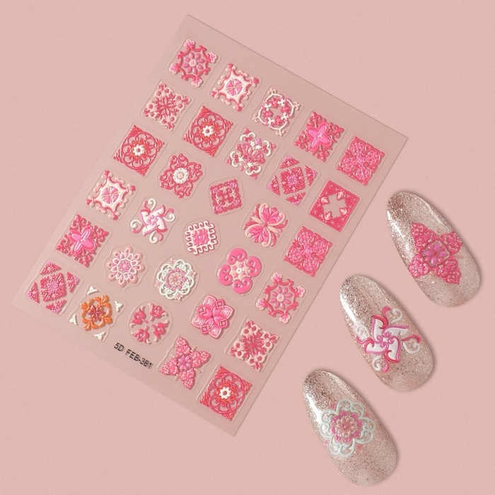 Наклейки для ногтей &laquo;Розовая мозаика&raquo;, объёмные, цвет розовый