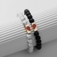 Браслеты &laquo;Неразлучники&raquo; сердце с бусинами, цвет чёрно-белый, шар №8, d=6,5 см