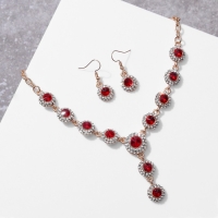 Набор 2 предмета: серьги, колье &laquo;Великолепный век&raquo;, цвет бело-красный в золоте, 42см