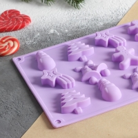 Форма для конфет и шоколада новогодняя Доляна &laquo;Ёлочки - иголочки&raquo;, силикон, 30&times;17,3&times;1,3 см, 15 ячеек, цвет сиреневый