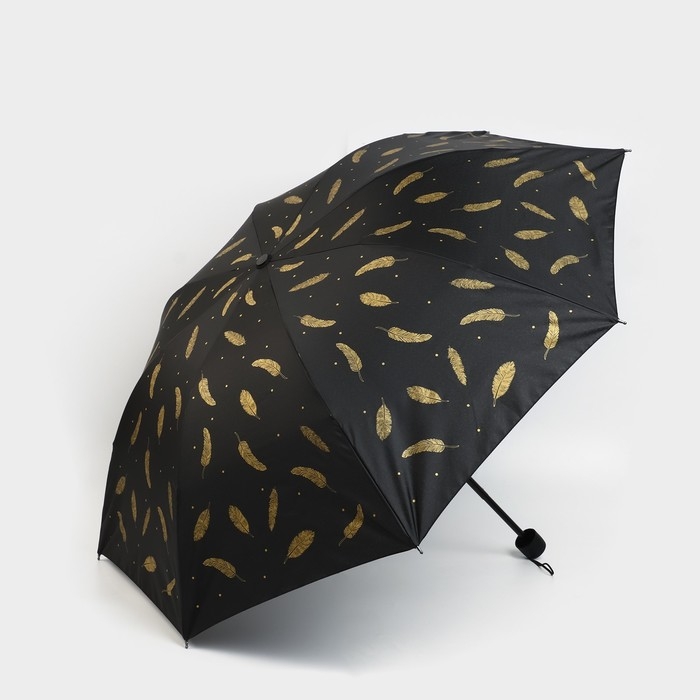 Зонт женский механический &laquo;Золотые перья&raquo;, 8 спиц, d=95, цвет чёрный