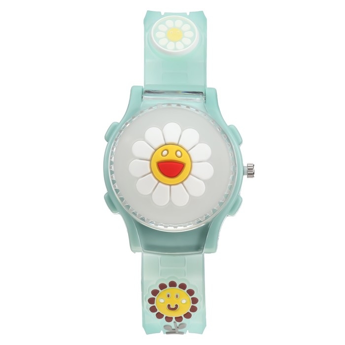 Часы наручные детские, Часы наручные детские, "Подсолнух", d-3,5 см, ремешок силикон l-21,5 см, с подсветкой