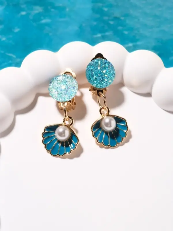 Клипсы детские &laquo;Выбражулька&raquo; жемчужина в ракушке, цвет голубой