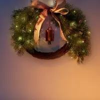 Декоративный венок &laquo;Ель с колокольчиком&raquo;, d=55 см, 30LED, от батареек CR2032&times;2, свечение тёплое белое