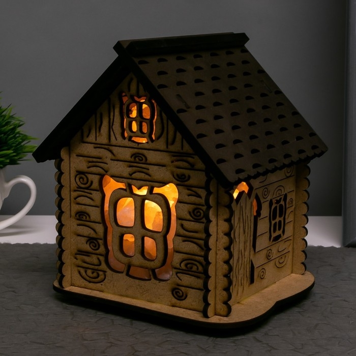 Соляной светильник с диммером Соляной светильник с диммером "Домик" деревянный, 1х15Вт Е14, 1-1,3 кг, 16х16х16см