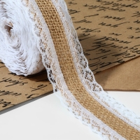Лента холщовая &laquo;Кружево&raquo;, натуральная, 37 мм, 4,5 &plusmn; 0,5 м, цвет белый