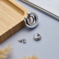 Набор серьги и каффы 3 шт., бублик и стразик, цвет серебро