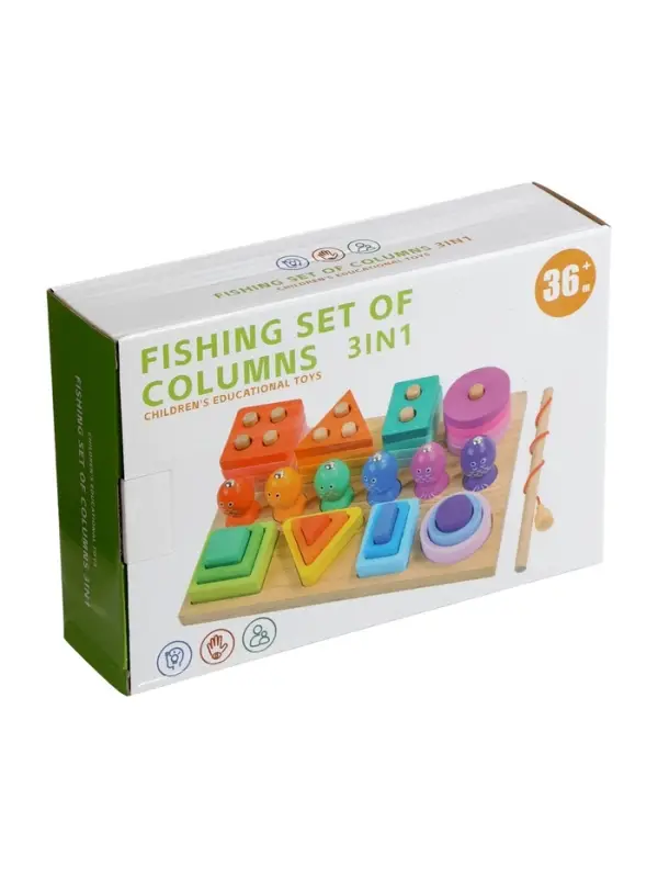 Детская деревянная пирамидка сортер с удочкой