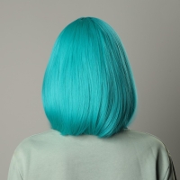 Парик искусственный, с чёлкой, имитация кожи, 30 см, цвет бирюзовый(#SHT127)