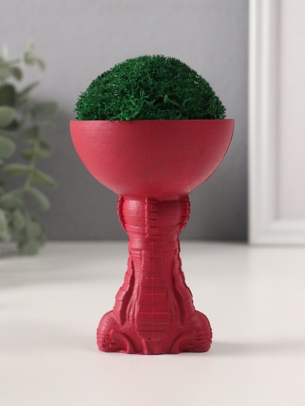 Кашпо бетонное "Египтянка" высота 10см,диаметр 7см винный со мхом (мох зелен. стабилизир.)