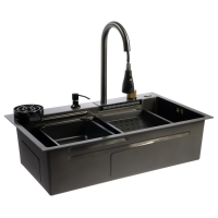 Кухонная мойка ZEIN M03, S=3.0 и 0.7мм, смеситель, корзины, разделочная доска, сифон, графит