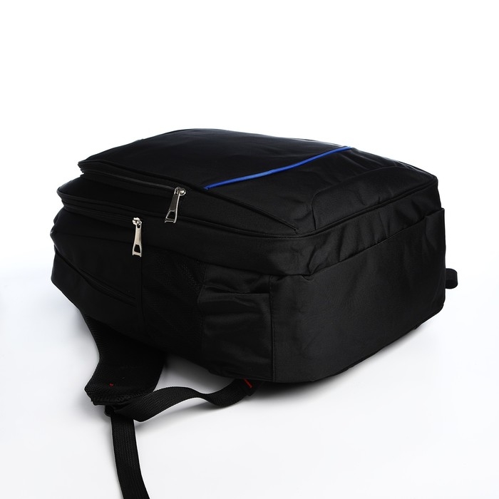 Рюкзак молодёжный из текстиля, 2 отдела на молнии, 4 кармана, цвет чёрный/синий Рюкзак молодёжный из текстиля, 2 отдела на молнии, 4 кармана, цвет чёрный/синий