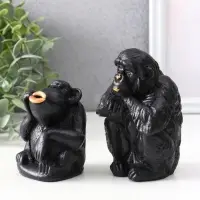 Набор статуэток &laquo;Обезьяны&raquo;, 2 шт., 6.5&times;6.5&times;10 см, 6.5&times;5.5&times;7.5 см, чёрный