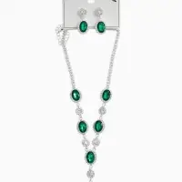Набор 2 предмета: серьги, колье &laquo;Вечерний шик. Овал&raquo;, цвет бело-изумрудный в серебре