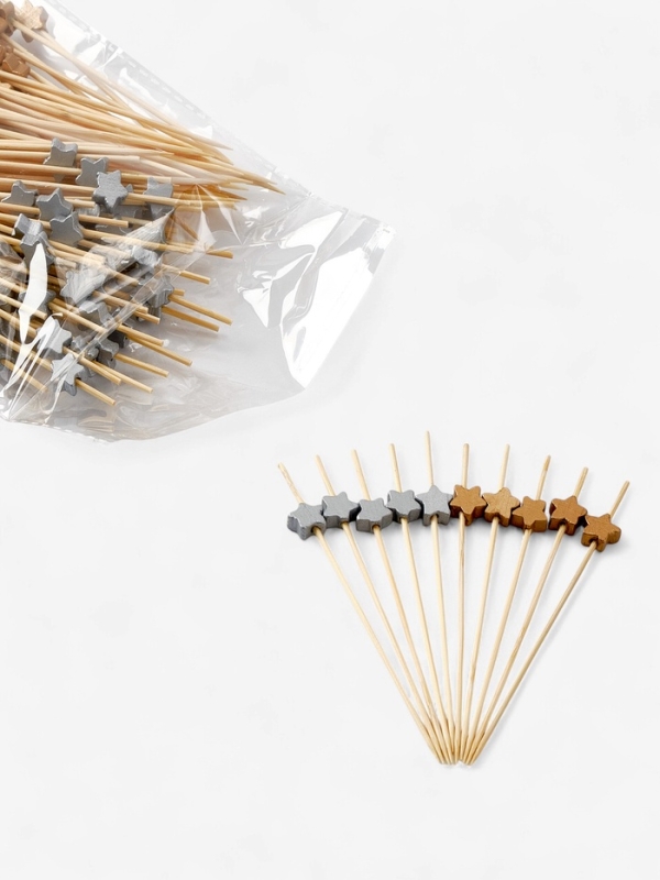 Шпажки для канапе &laquo;Звезды&raquo; бамбук, цветзолото, серебро, 100 шт.