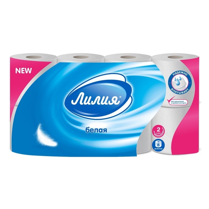 Туалетная бумага «Лилия», 2 слоя, 8 рулонов, белый цвет Туалетная бумага «Лилия», 2 слоя, 8 рулонов, белый цвет