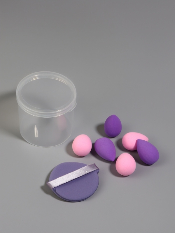 Набор спонжей д/макияжа 7 шт: капля 6 шт, 1 плоск пуховка в пласт футл латекс МИКС пакет QF