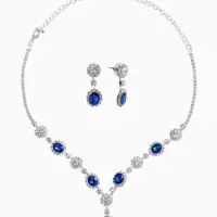 Набор 2 предмета: серьги, колье &laquo;Вечерний шик. Овал&raquo;, бело-ярко-синий в серебре