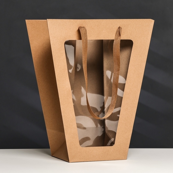 Пакет-переноска для цветов 18 &times; 14 &times; 35 х 28 см, крафт