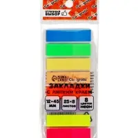 Блок-закладка с липким краем 12 мм х 45 мм, пластик, 8 цветов по 25 листов, флуоресцентный, в блистере