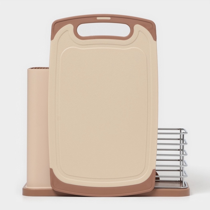 Подставка для ножей и столовых приборов Доляна &laquo;Нежность&raquo;, пластик, бежевая