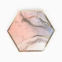 Набор посуды для праздника на 12 персон, мрамор розовый (тарелки 23 см, стакан 250 мл)