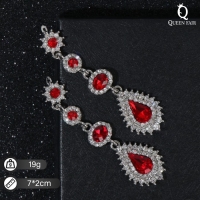 Серьги висячие со стразами &laquo;Вечерние&raquo; мадам, цвет бело-красный в серебре, 7 см