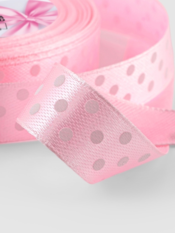 Лента атласная &laquo;Горошек&raquo;, 15 мм, 23&plusmn;1 м, розовая №004